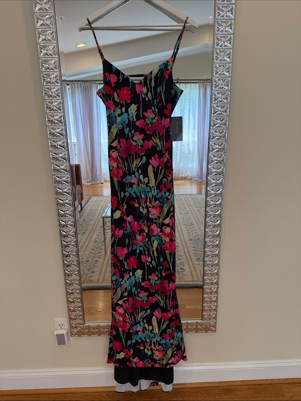 Liv Foster Black Floral Slip Maxi Dress with Pink & Teal Blooms